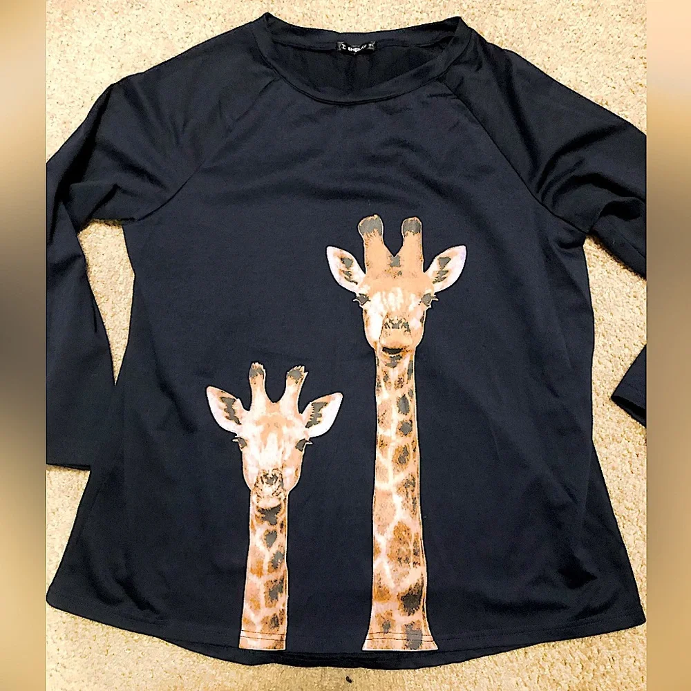 2 WOMENS long sleeve silky light giraffe inspired top by SHEILAY BRAND SIZE XL - Picture 2 of 12